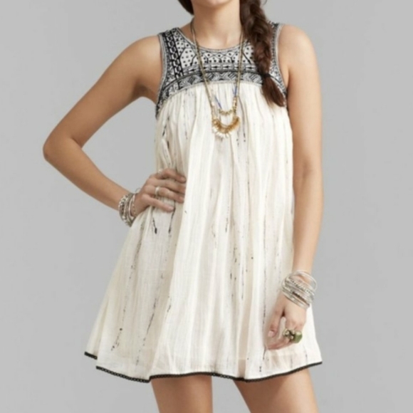 Free People Aztec Bib Dress in Ivory Beaded Embroidered - Picture 2 of 7